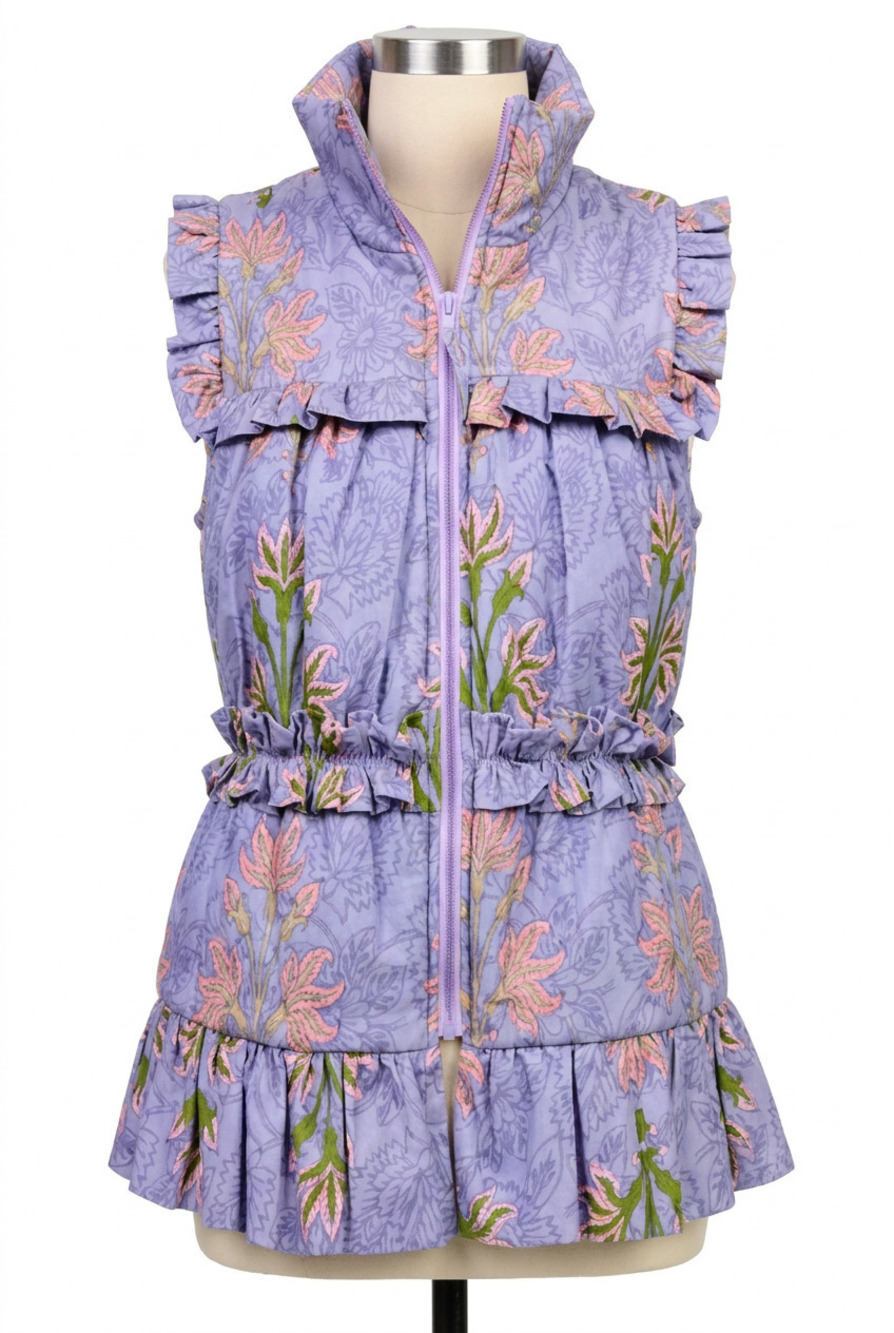 NEW IVY JANE block print corduroy vest in periwinkle